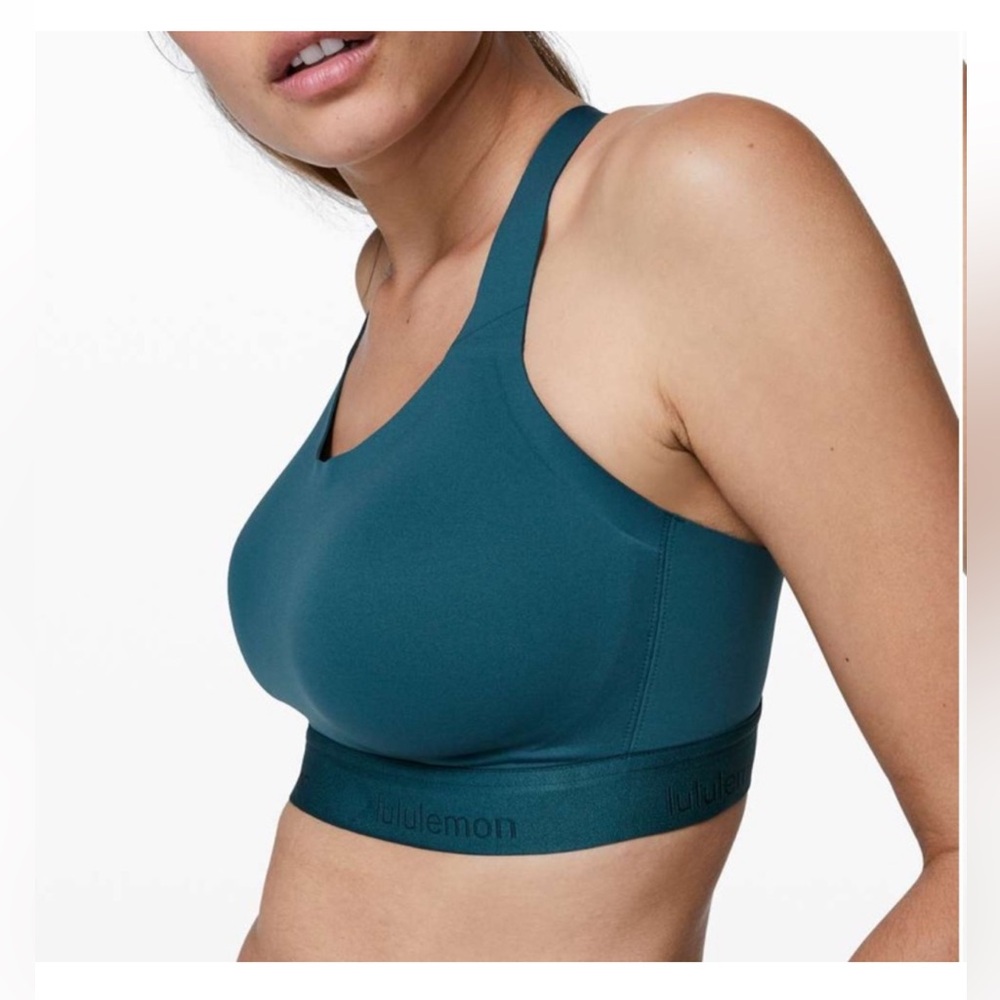 Lululemon Sports Bra 36DD Fine Form Bermuda Teal Blue Structured Running W2BINS